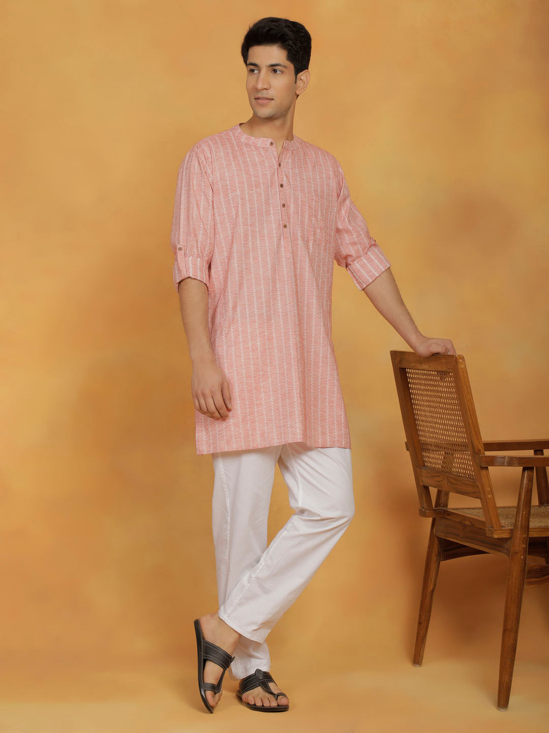 Men's Pink Cotton Kurta