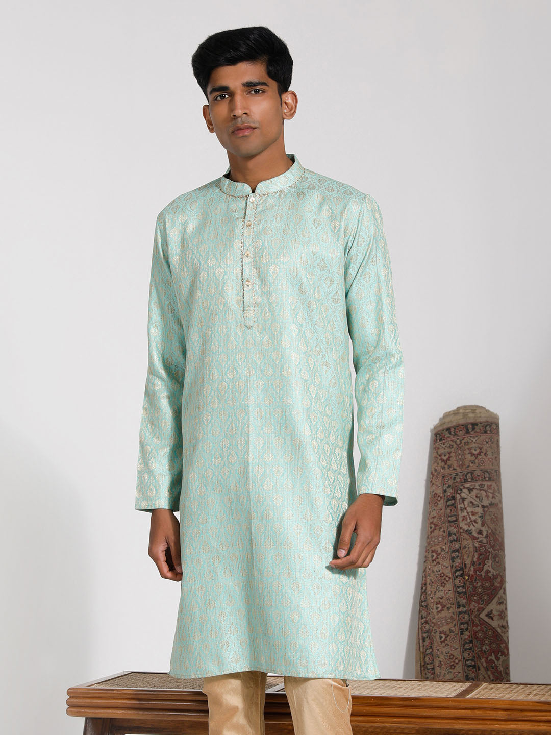 Men's Green Silk Blend Kurta