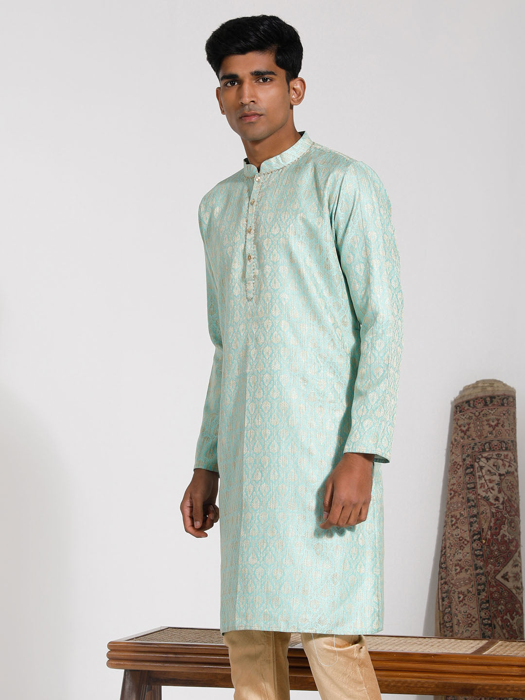 Men's Green Silk Blend Kurta