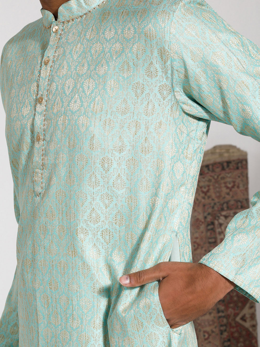 Men's Green Silk Blend Kurta