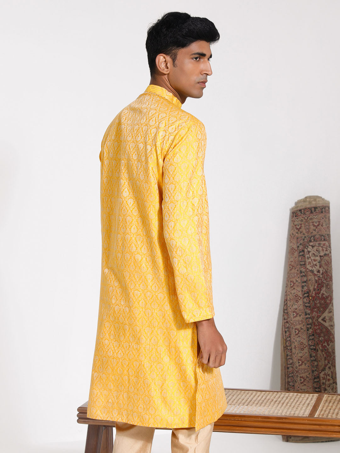 Men's Yellow Silk Blend Kurta