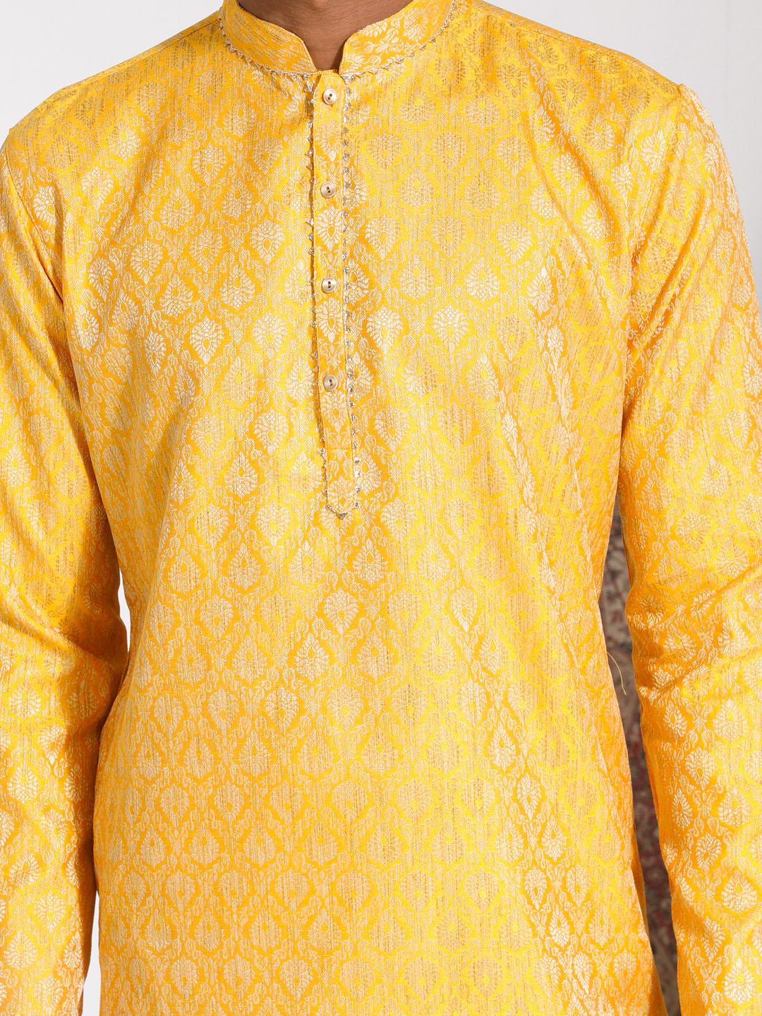 Men's Yellow Silk Blend Kurta