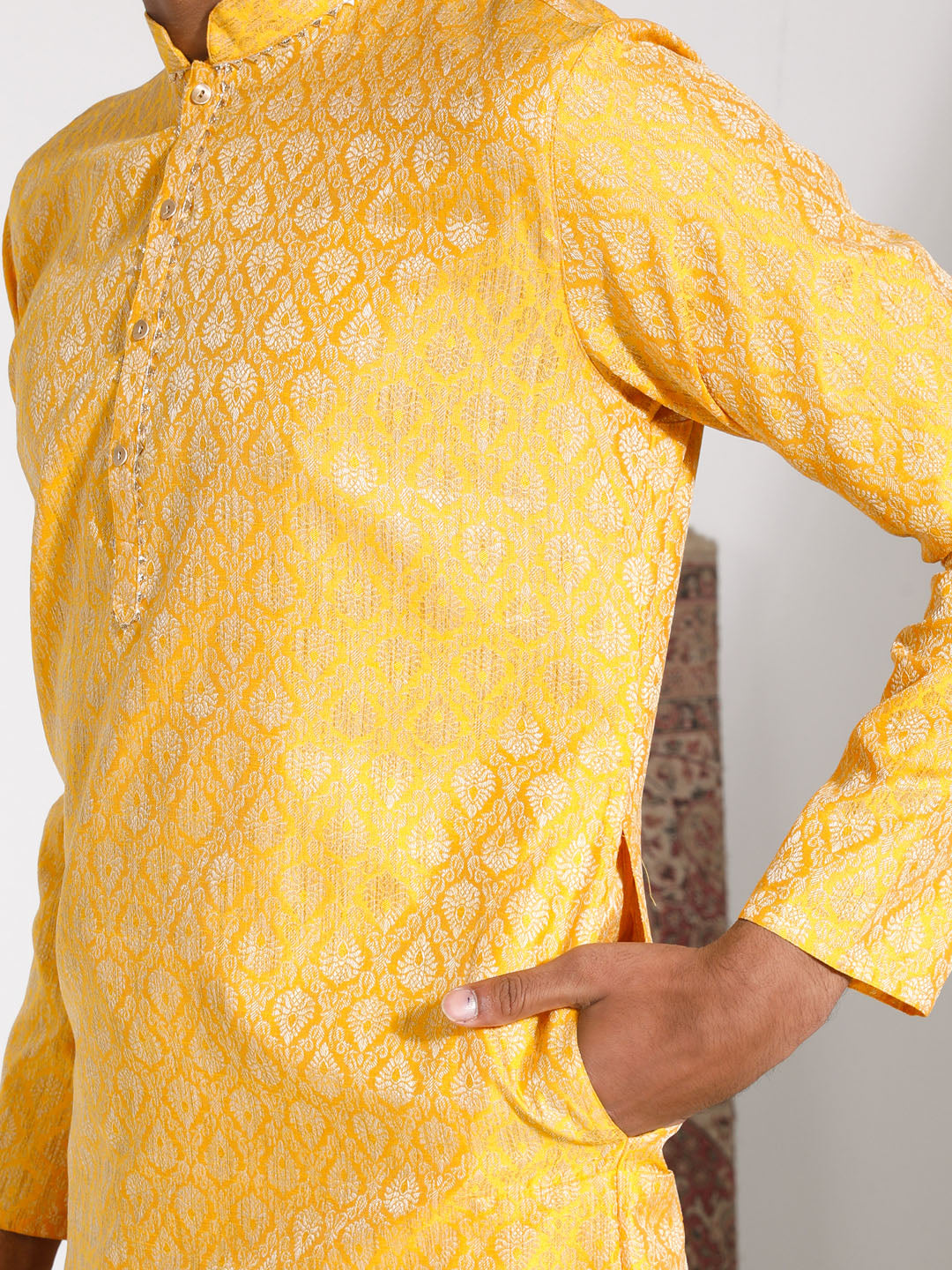 Men's Yellow Silk Blend Kurta