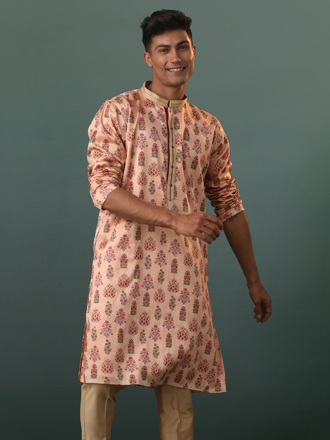 Men's Peach Silk Blend Kurta