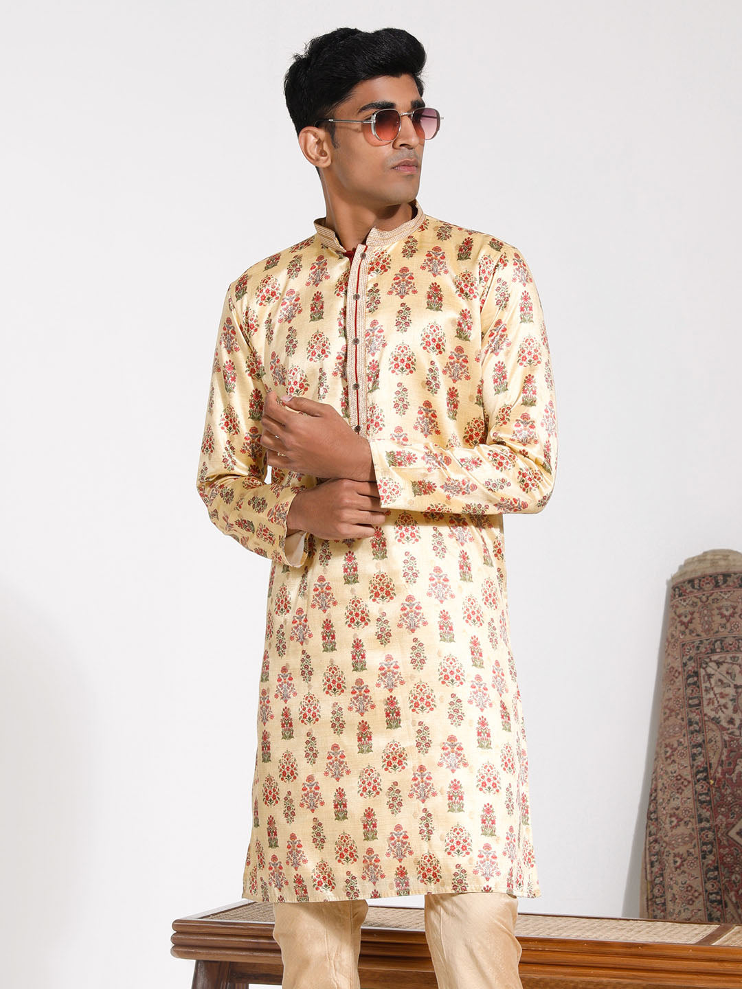 Men's Yellow Silk Blend Kurta