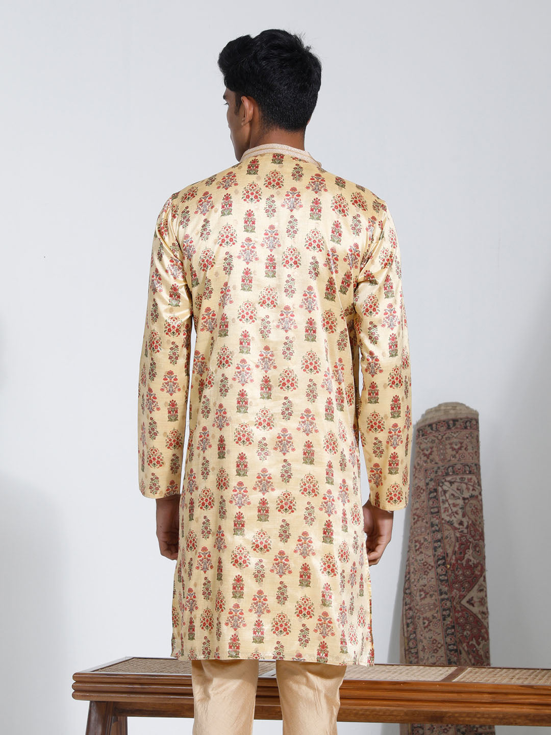 Men's Yellow Silk Blend Kurta