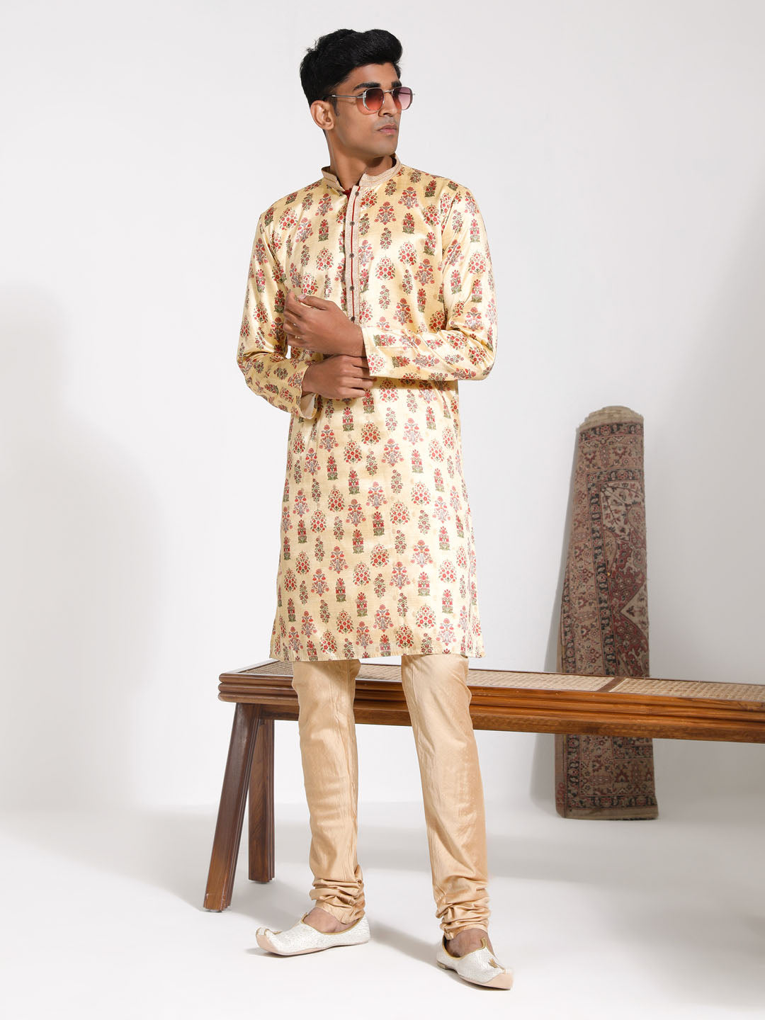 Men's Yellow Silk Blend Kurta