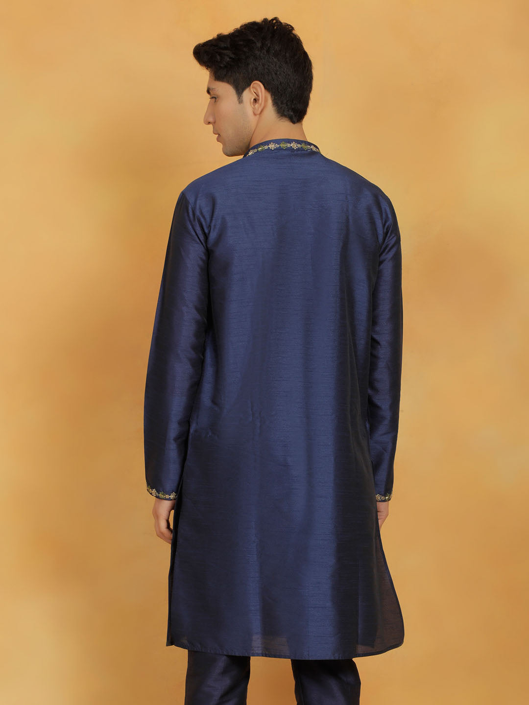 Men's Navy Blue Dupion Silk Kurta