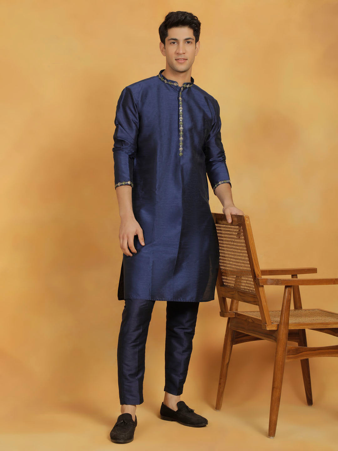 Men's Navy Blue Dupion Silk Kurta