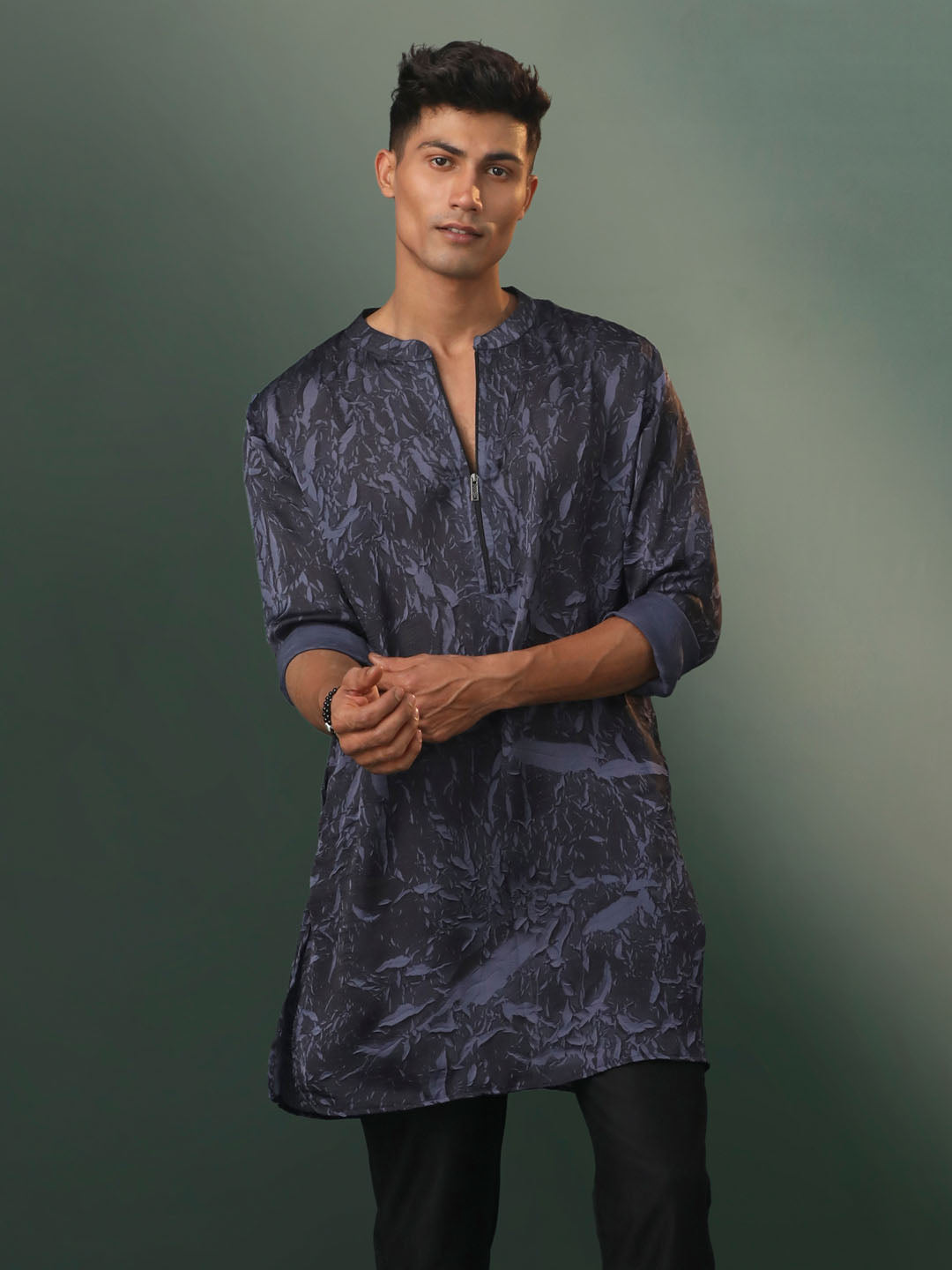 Men's Gray Cotton Blend Kurta