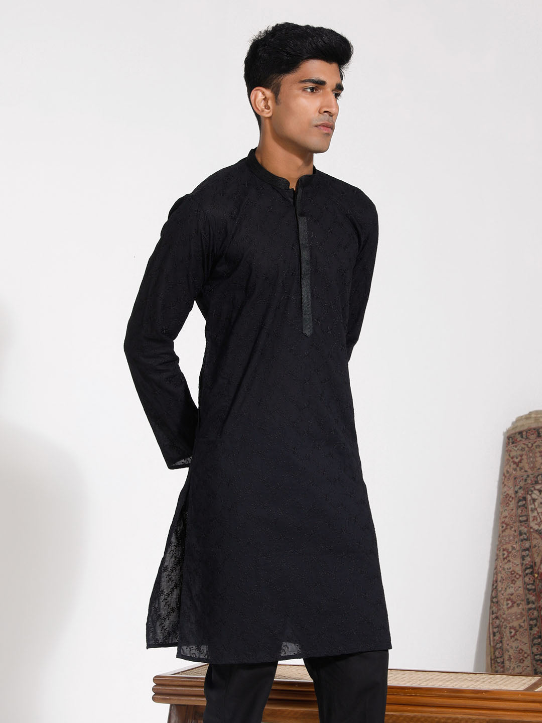 Men's Black Cotton Kurta