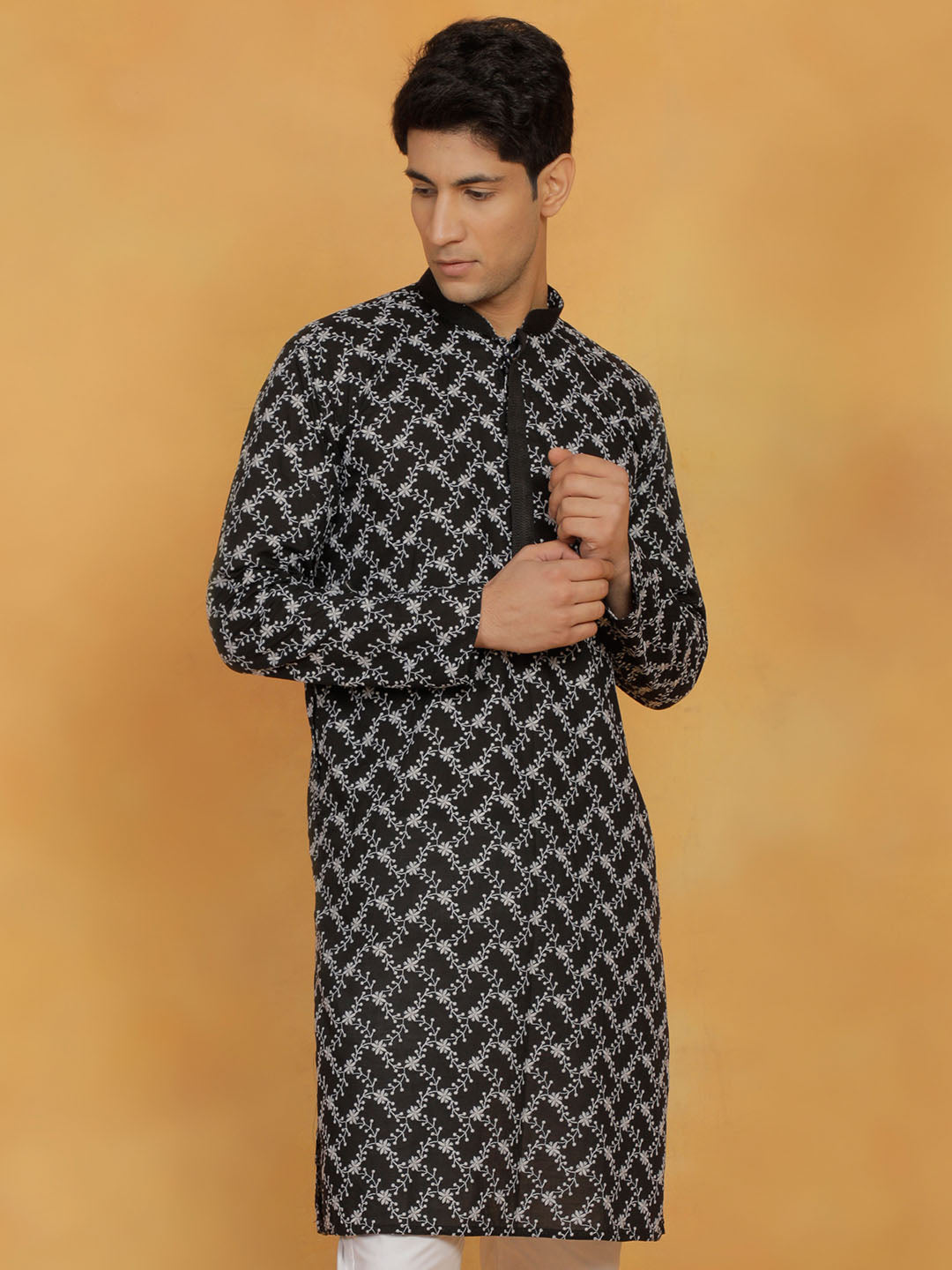 Men's Black Cotton Kurta