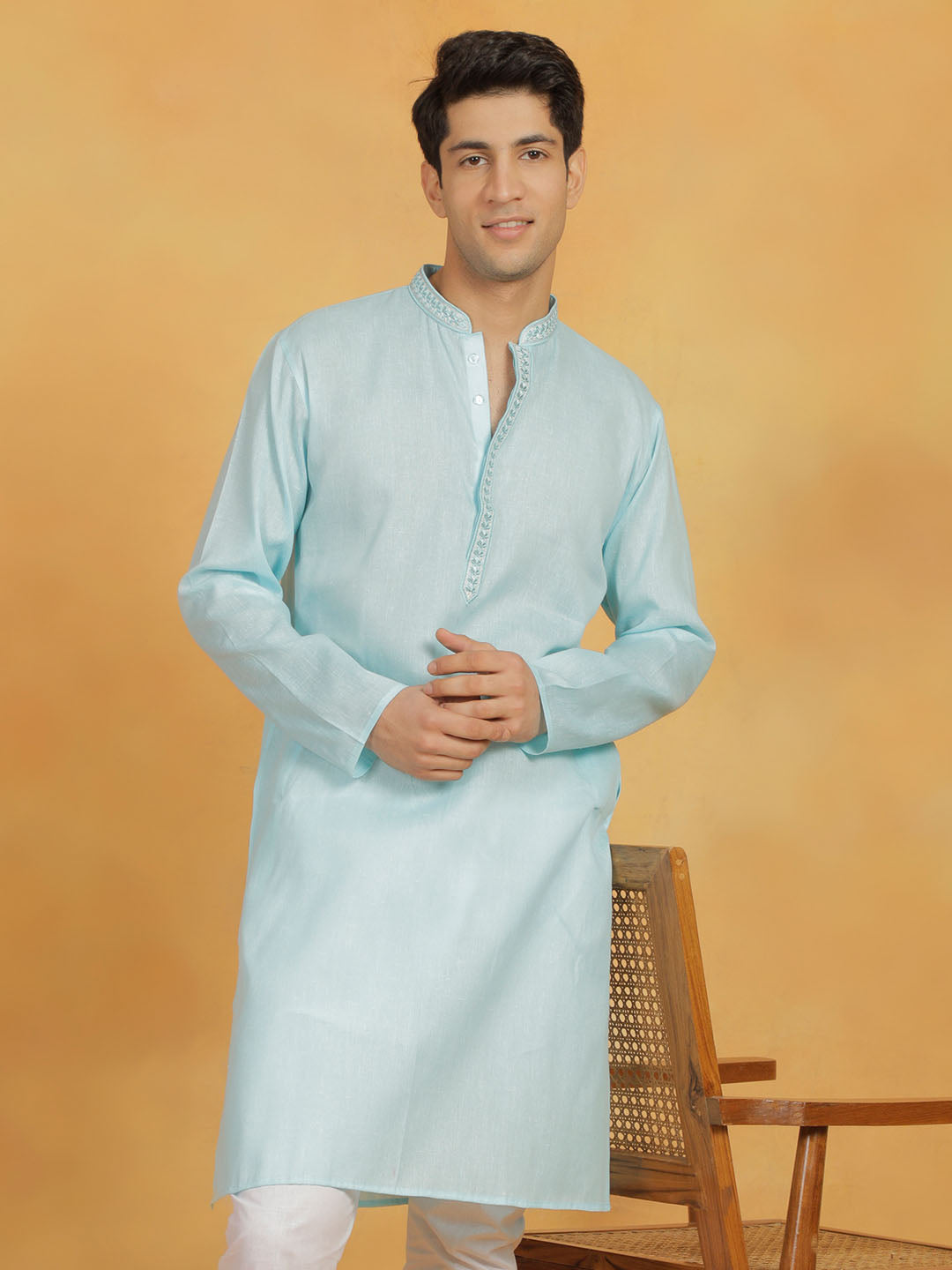 Men's Aqua Cotton Kurta