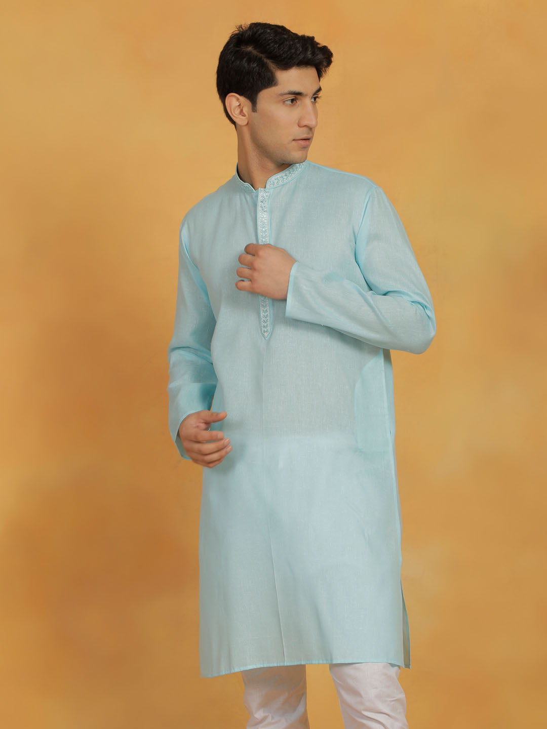 Men's Aqua Cotton Kurta