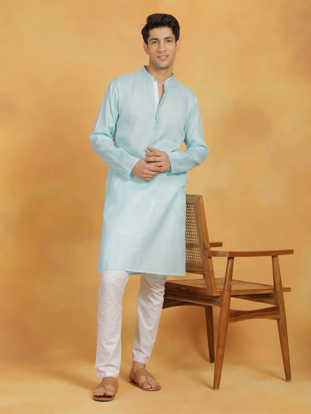 Men's Aqua Cotton Kurta