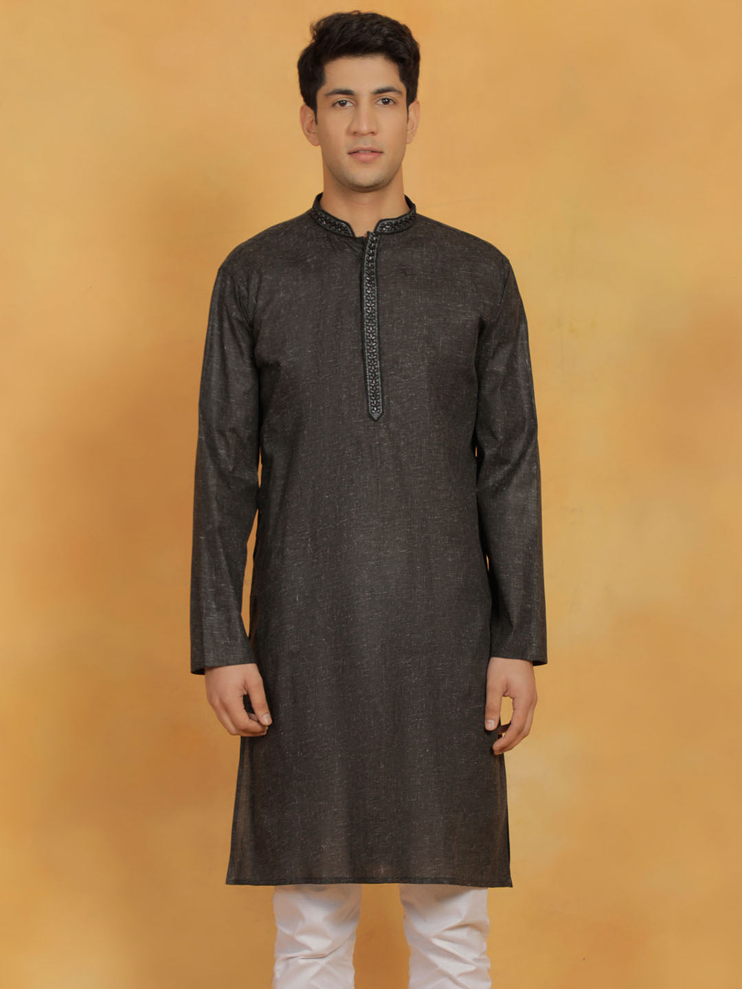 Men's Black Cotton Kurta