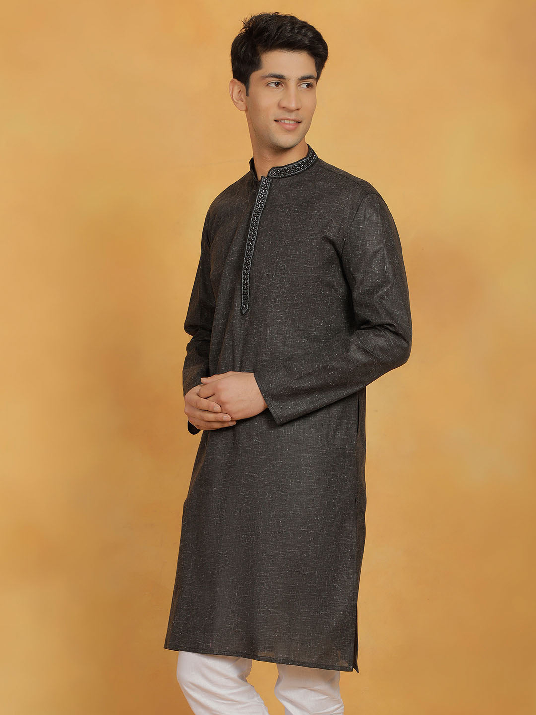 Men's Black Cotton Kurta