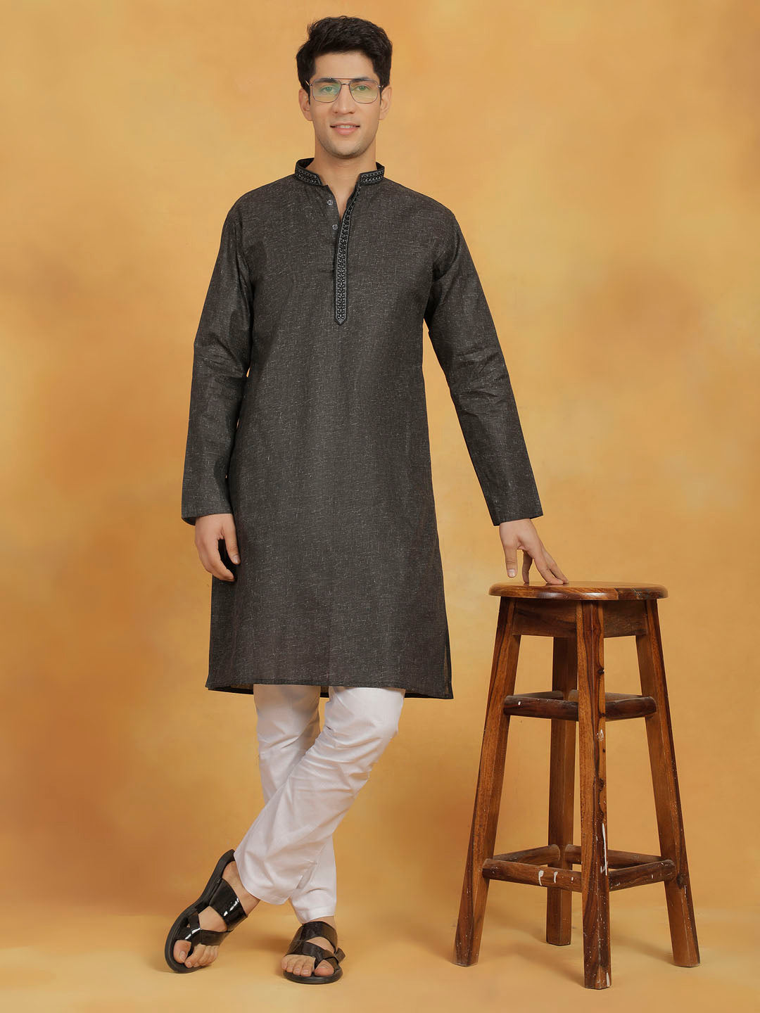 Men's Black Cotton Kurta