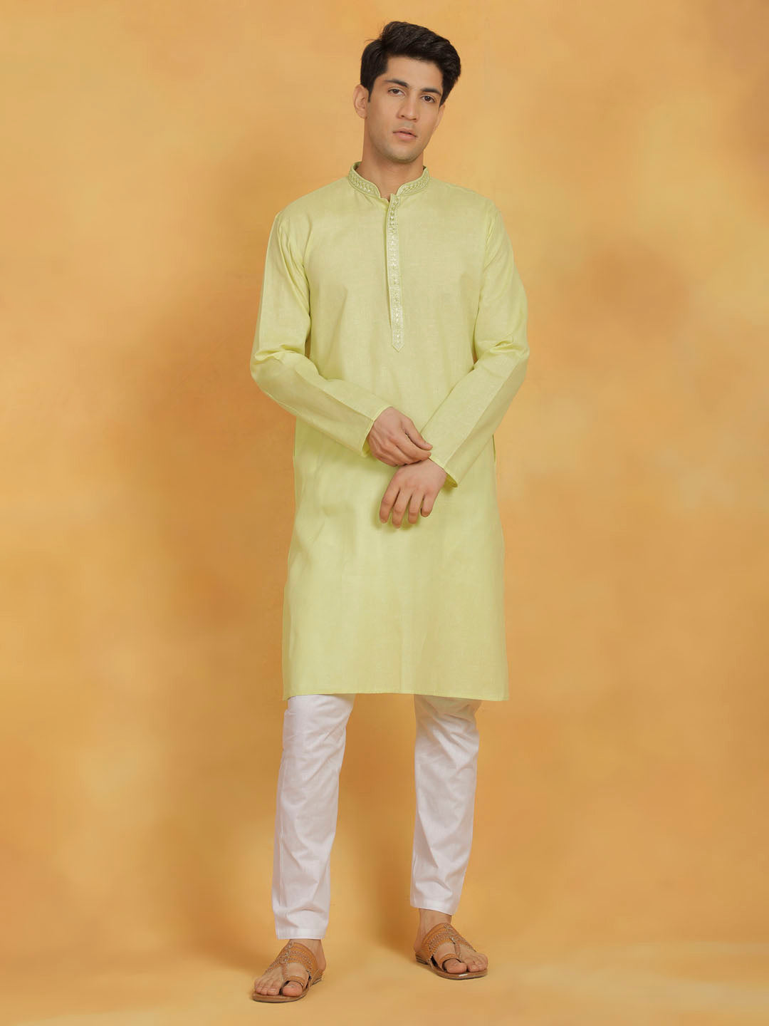 Men's Mint Green And White Cotton Kurta Pyjama Set