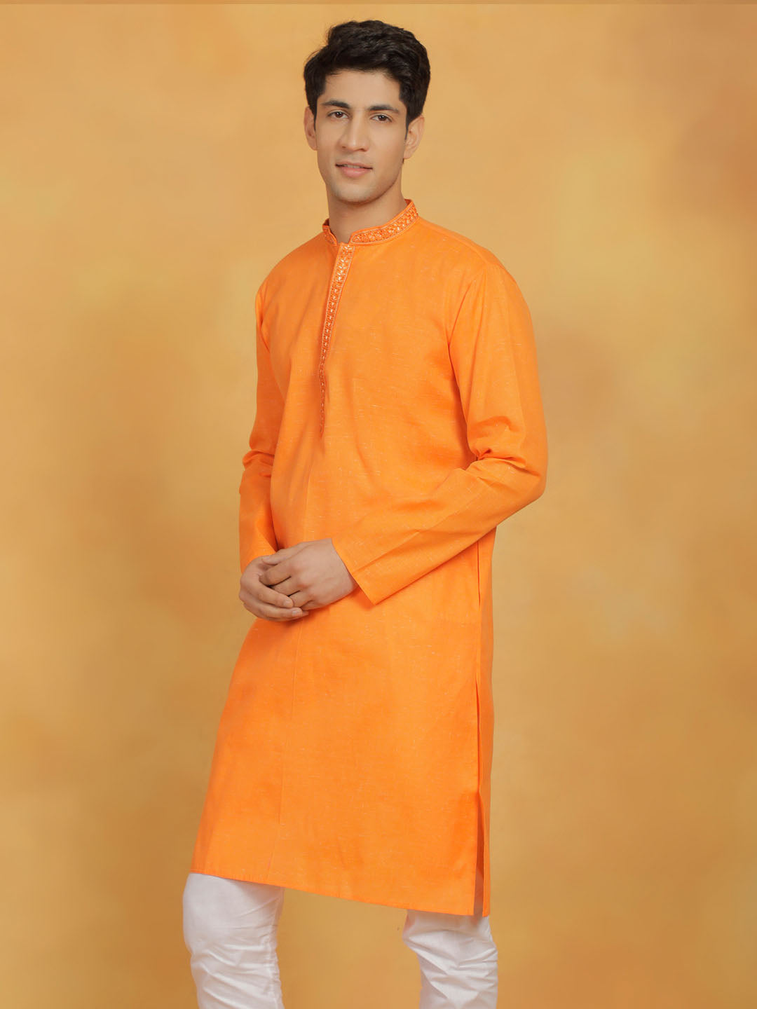 Men's Orange Cotton Kurta