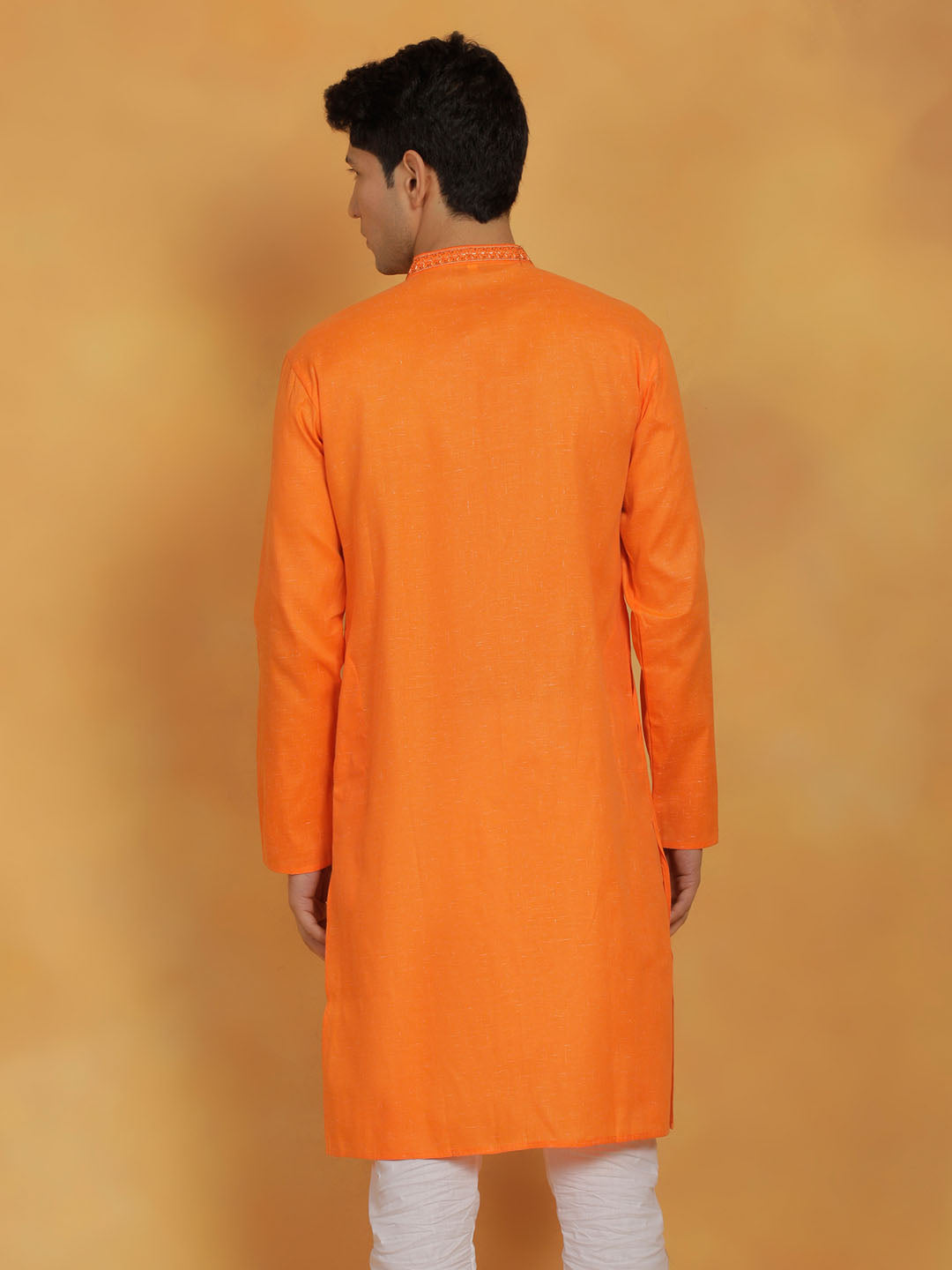 Men's Orange Cotton Kurta