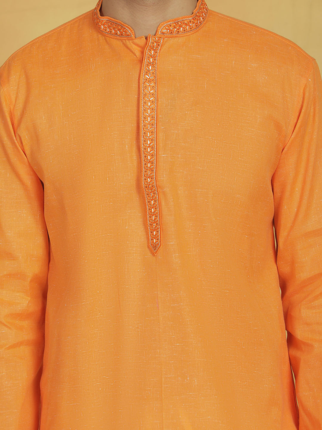 Men's Orange Cotton Kurta