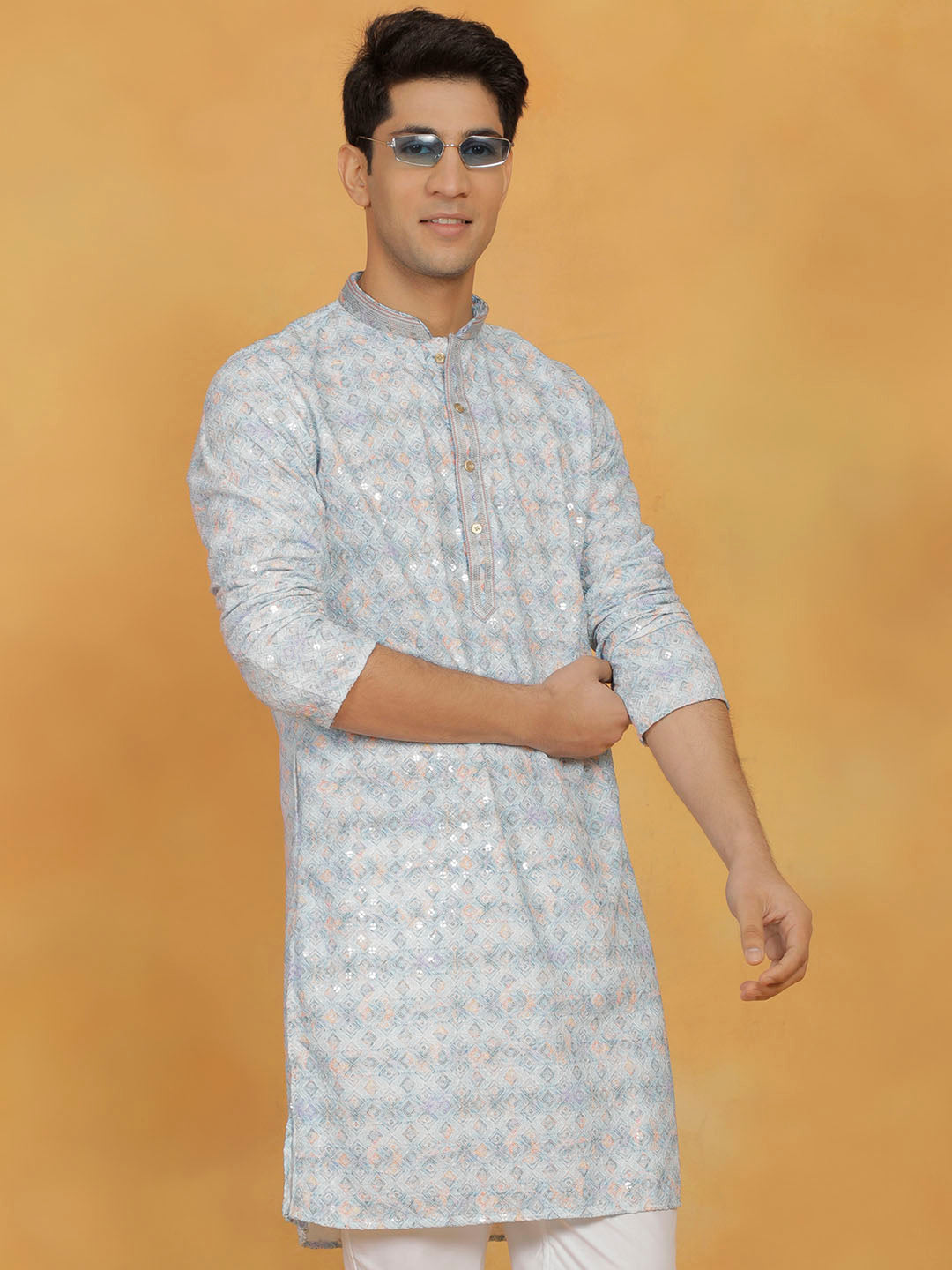 Men's Aqua Cotton Blend Kurta