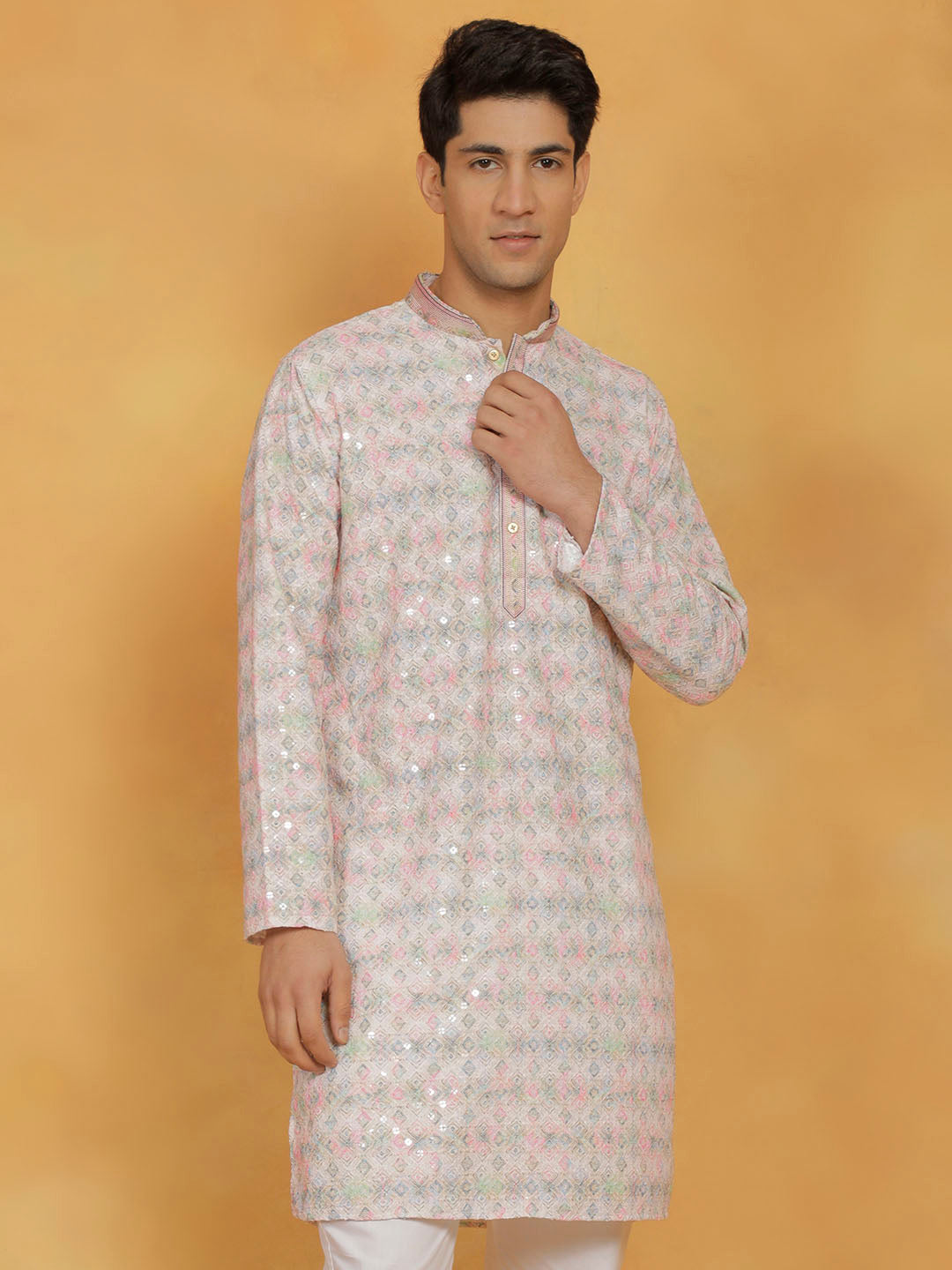 Men's Pink Cotton Blend Kurta