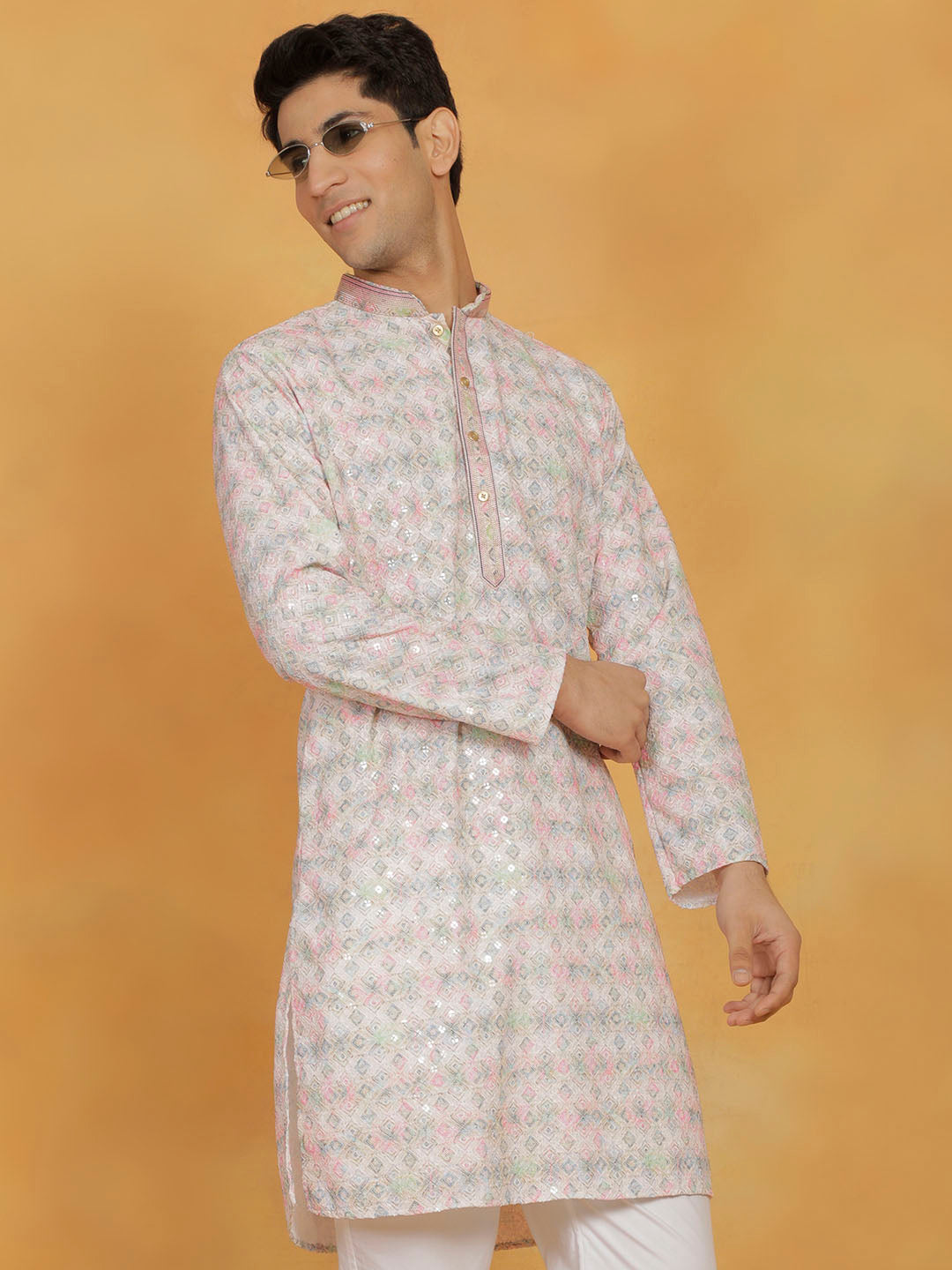 Men's Pink Cotton Blend Kurta