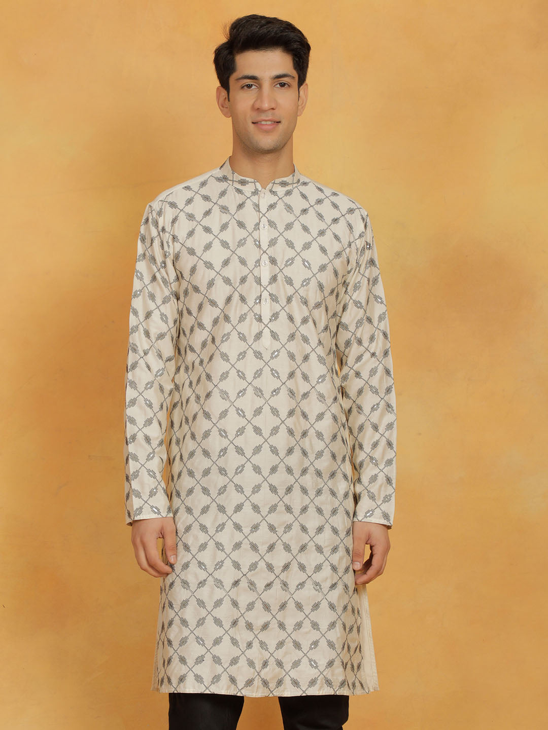 Men's Cream Cotton Blend Kurta