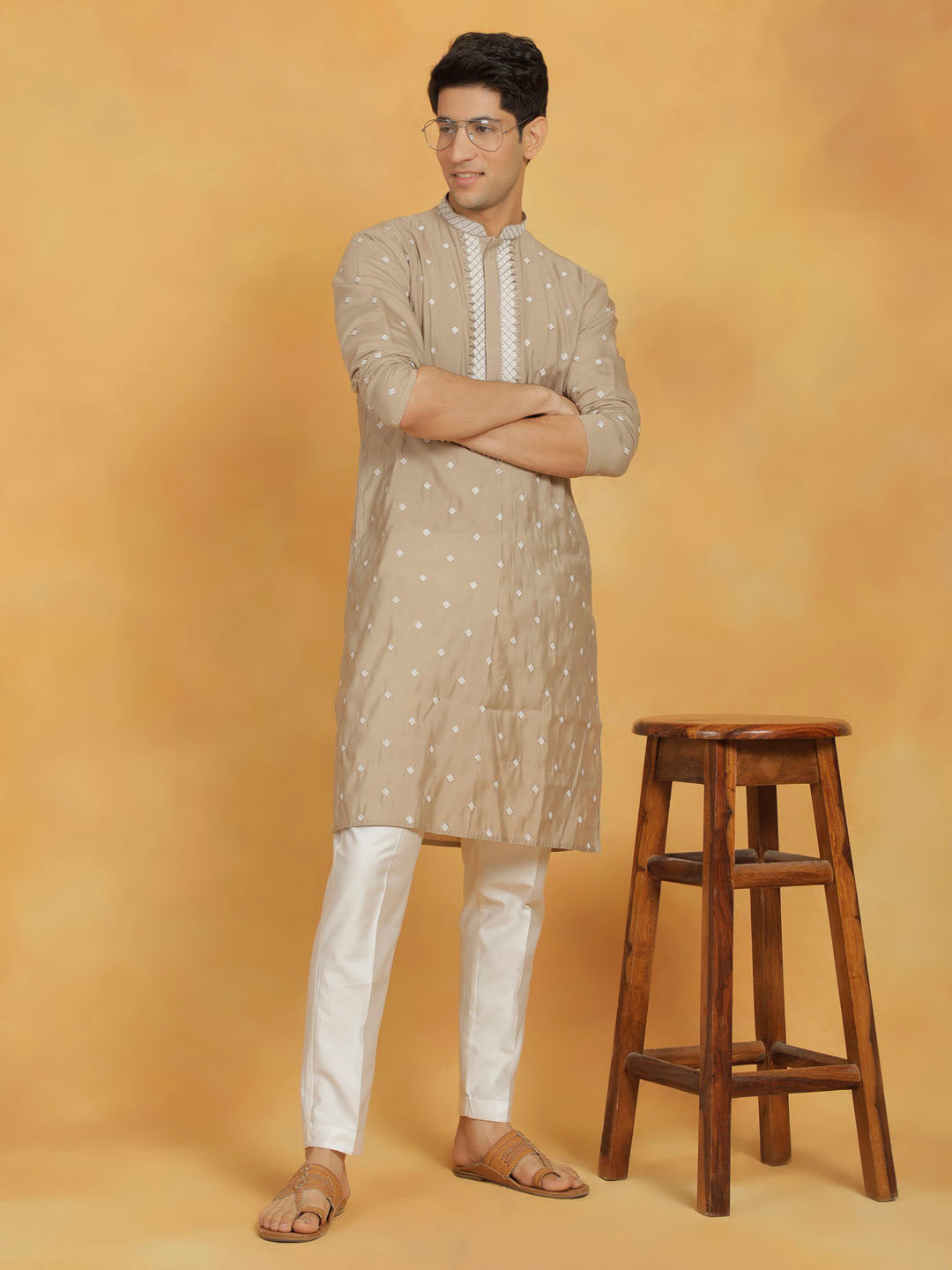 Men's Gray Silk Blend Kurta