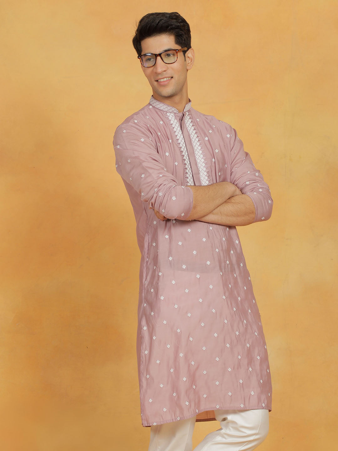 Men's Pink Silk Blend Kurta