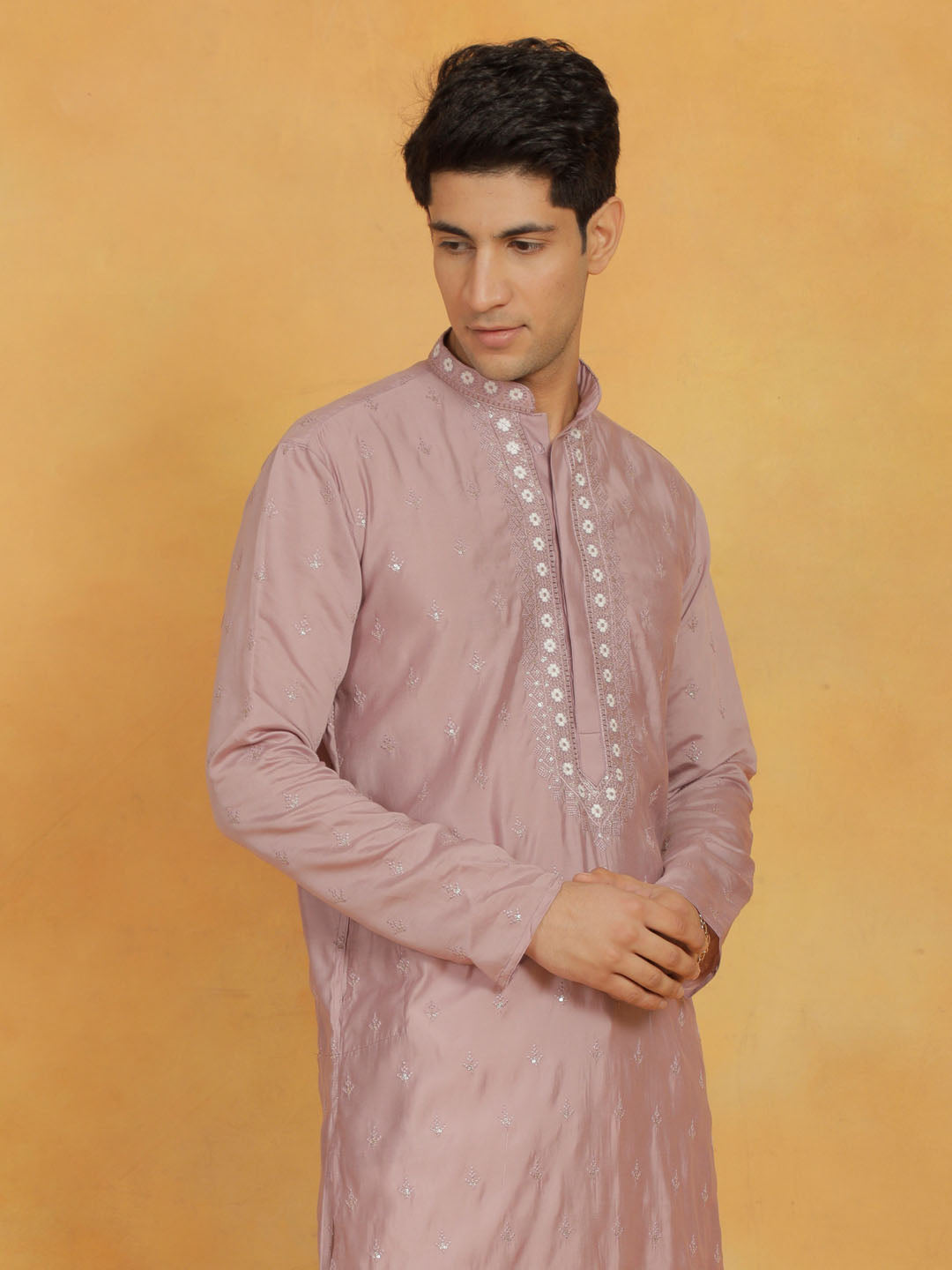 Men's Pink Silk Blend Kurta