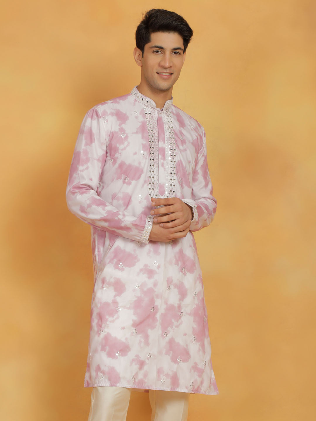 Men's Pink Cotton Blend Kurta