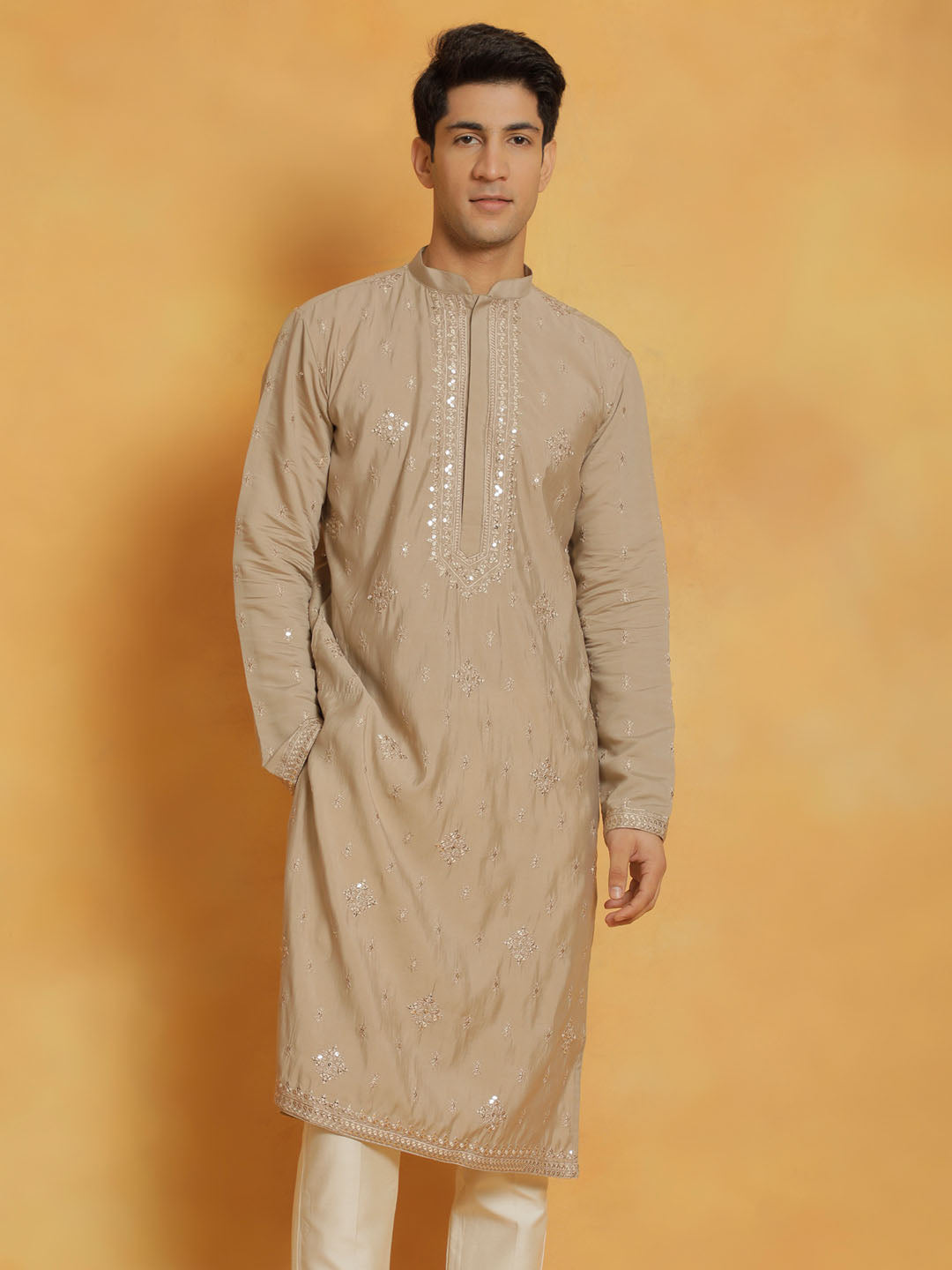 Men's Gray Silk Blend Kurta