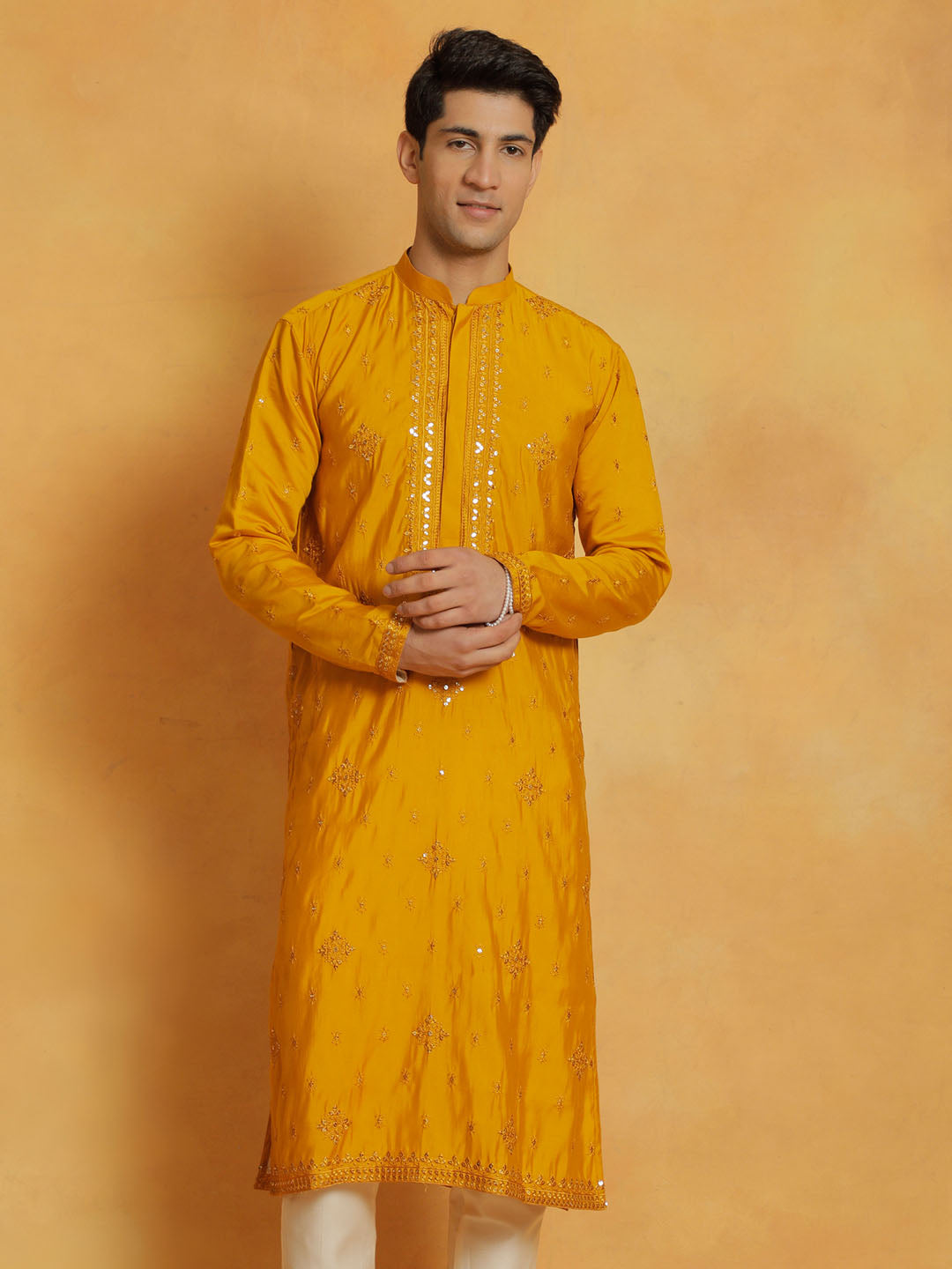 Men's Mustard Silk Blend Kurta