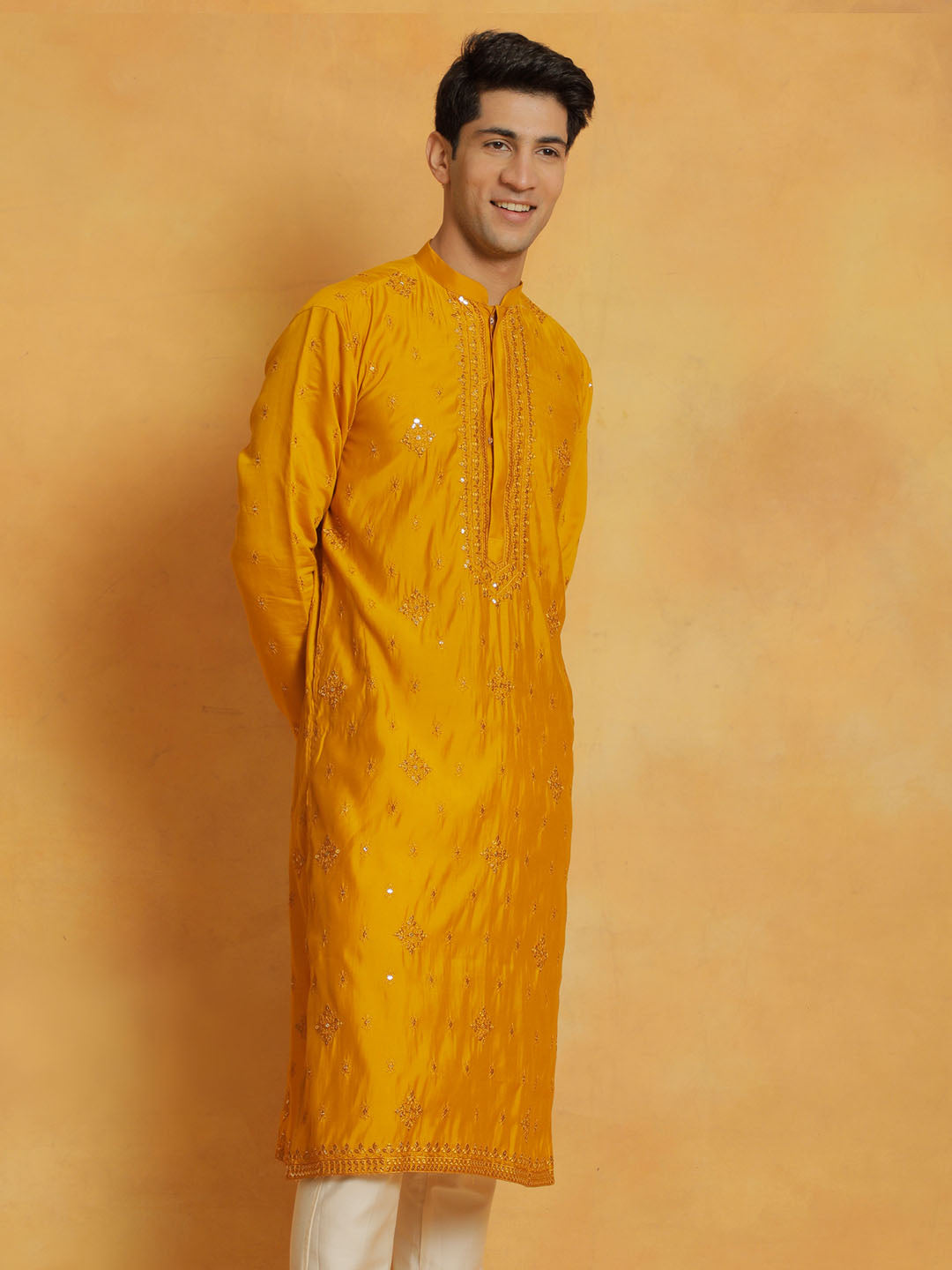 Men's Mustard Silk Blend Kurta