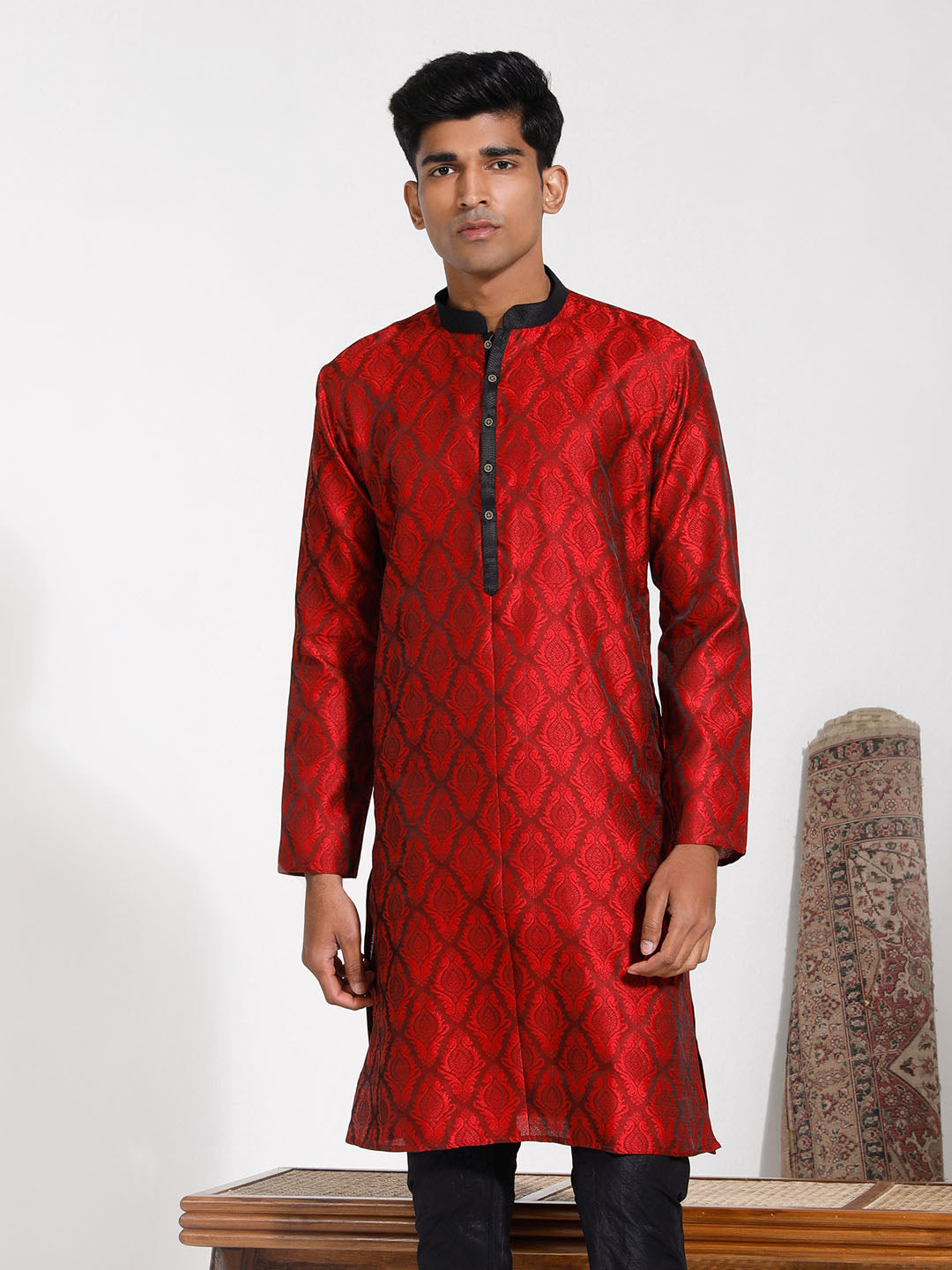 Men's Maroon Silk Blend Kurta