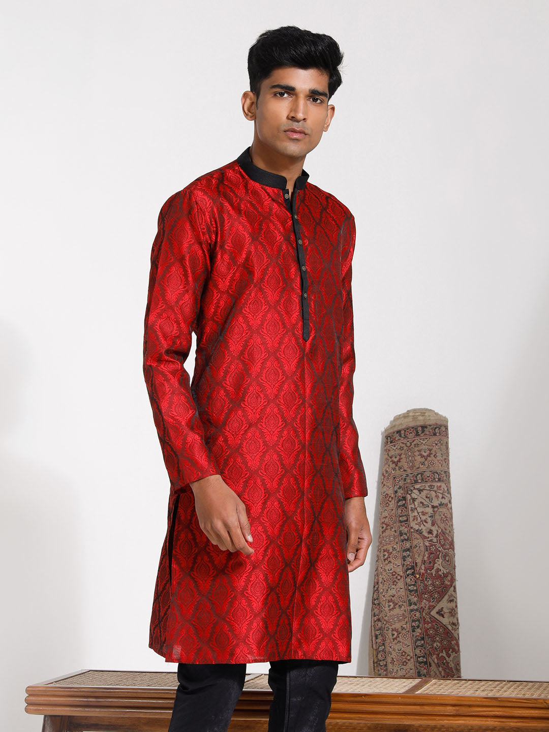 Men's Maroon Silk Blend Kurta