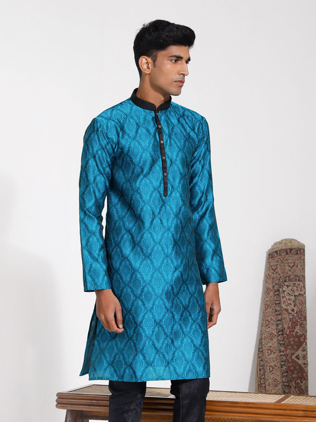 Men's Turquoise Silk Blend Kurta