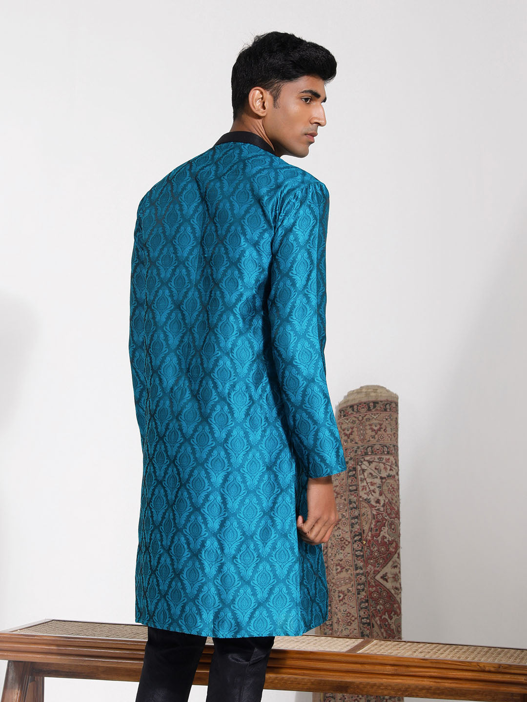 Men's Turquoise Silk Blend Kurta