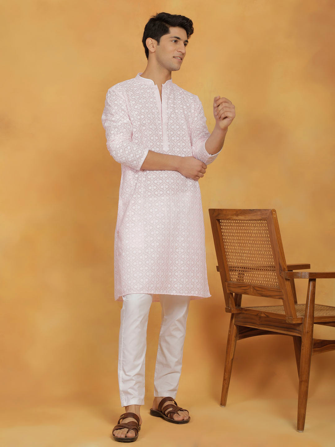 Men's Pink Cotton Kurta