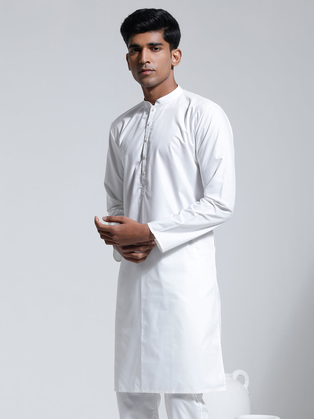 Men's White Cotton Silk Kurta