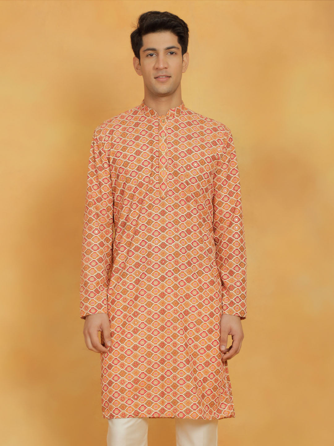 Men's Orange Maslin Kurta