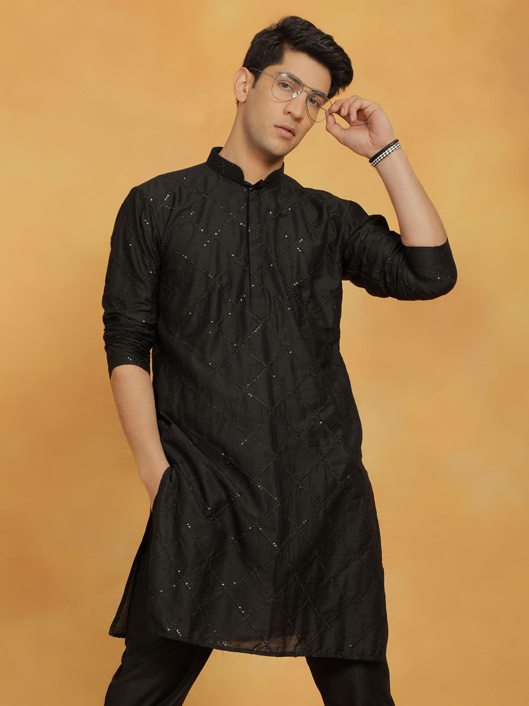 Men's Black Viscose Kurta