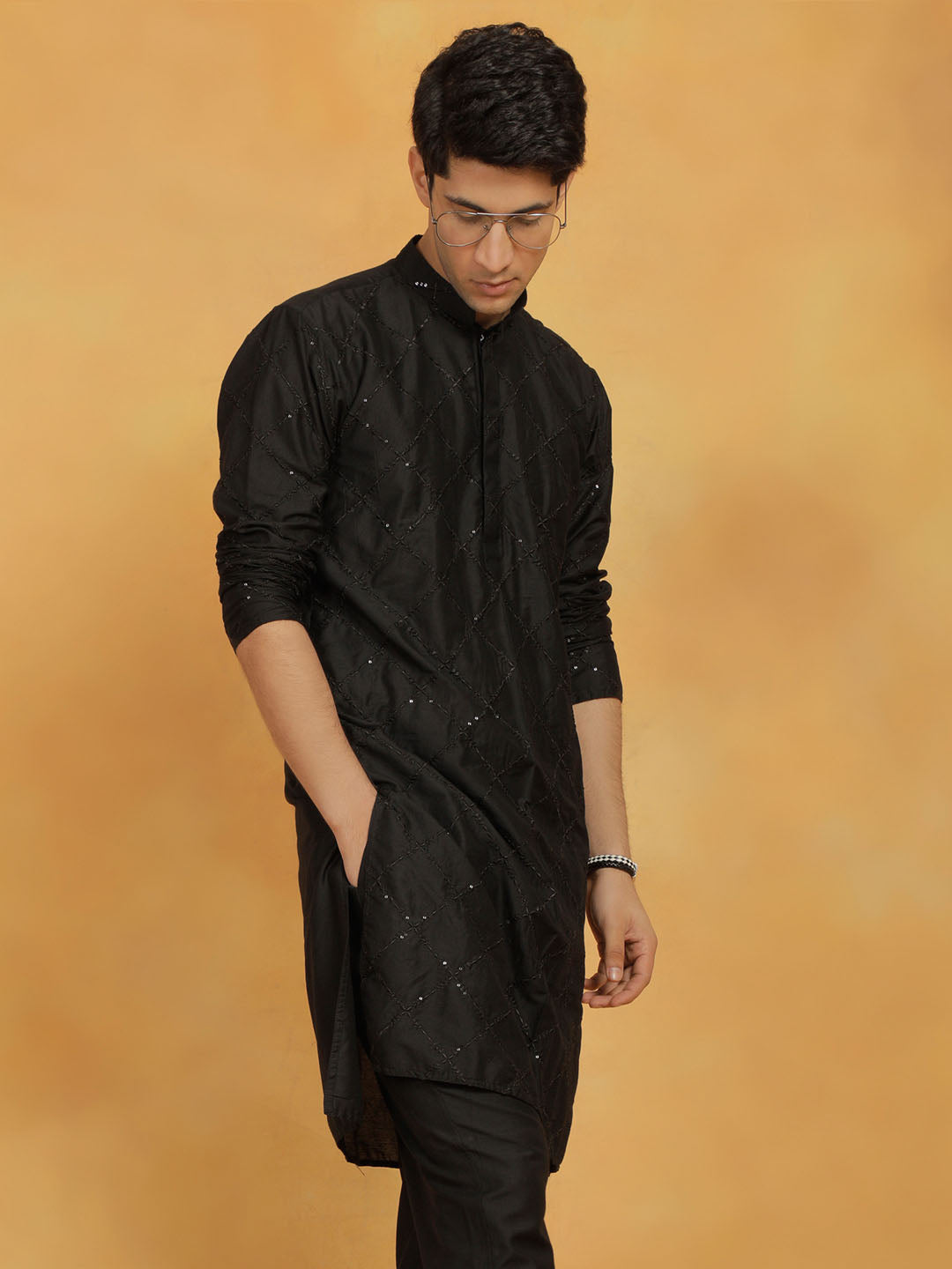 Men's Black Viscose Kurta