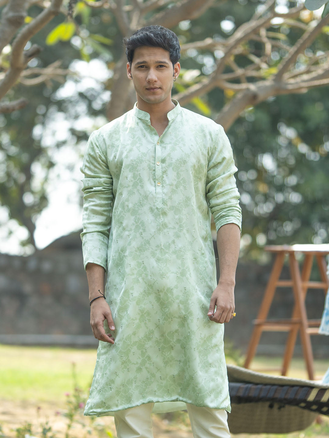 Men's Mint Green Silk Blend Kurta