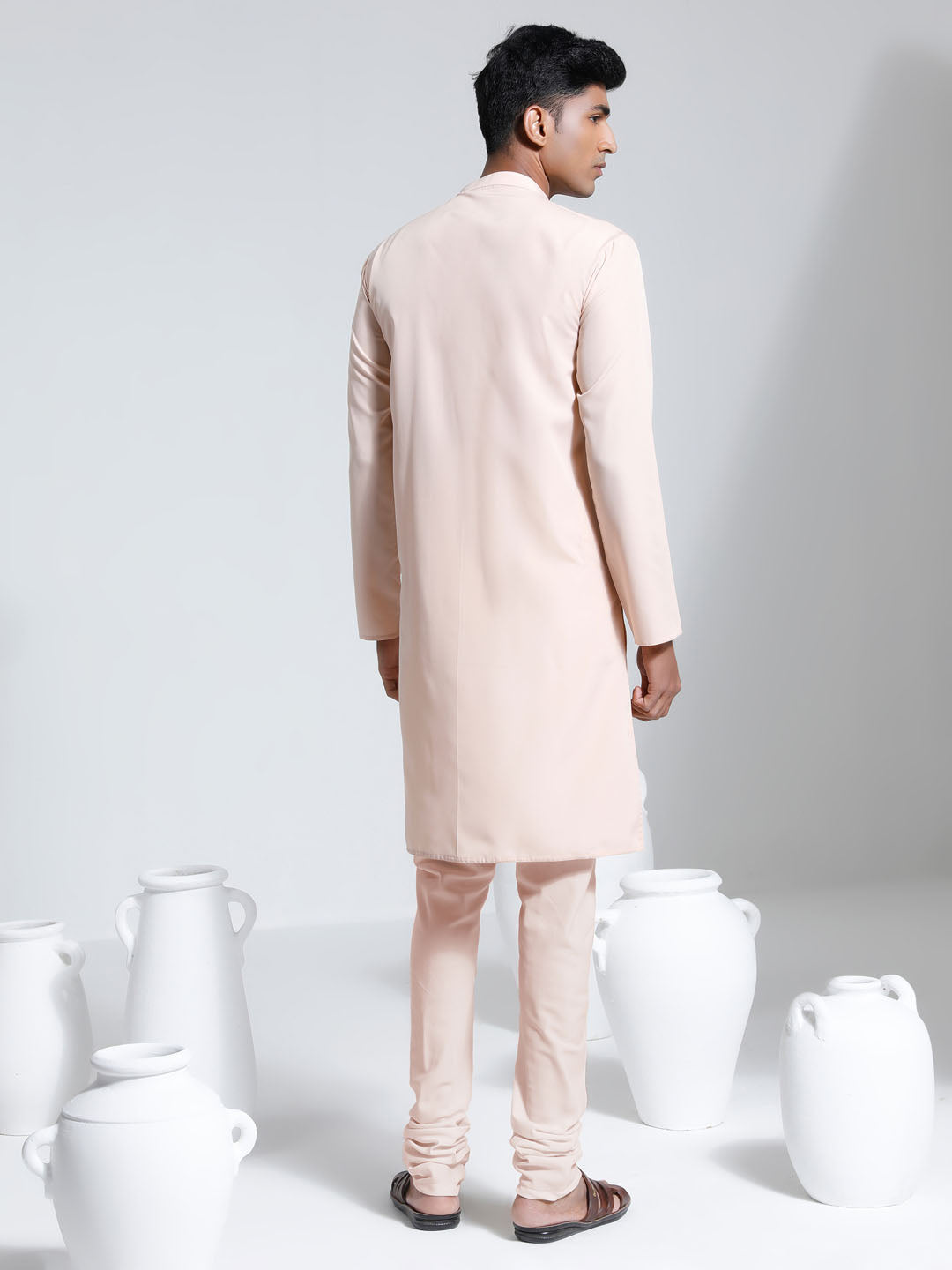 Men's Peach Crepe Kurta And Pyjama