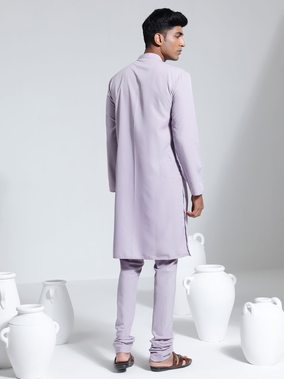 Men's Purple Crepe Kurta And Pyjama