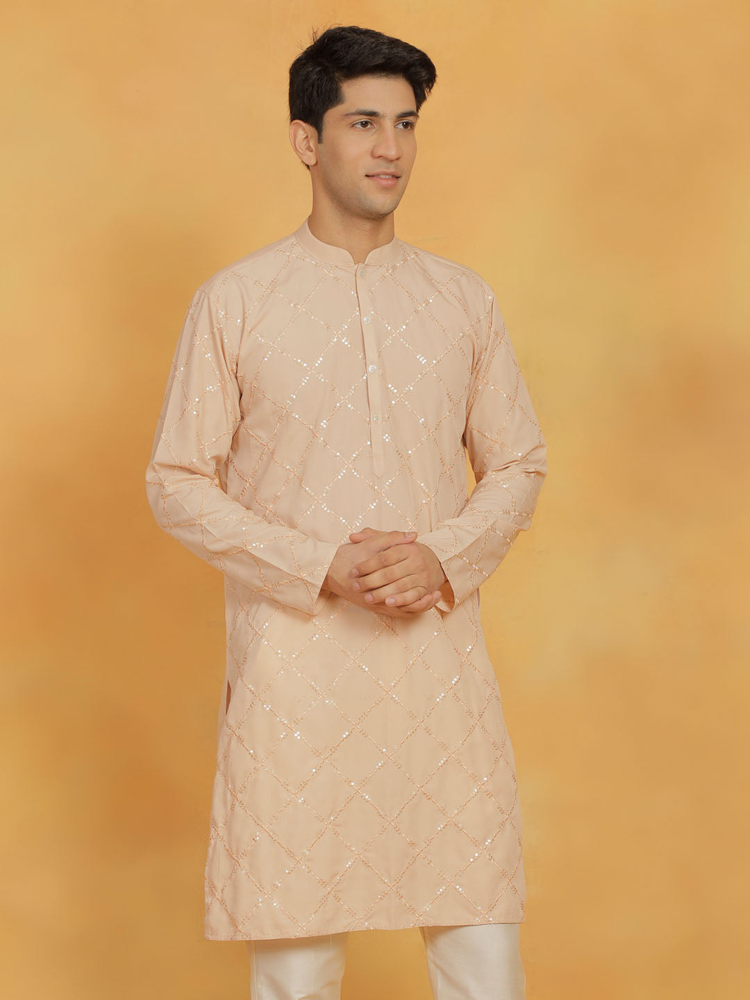 Men's Peach Viscose Kurta